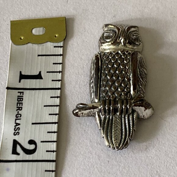 Vintage Owl Brooch 925 Cast Sterling Silver Patinated Bird Pin Signed Beau STER - Picture 7 of 10